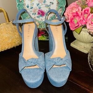Gianni Bini Light Blue Denim Knot Platform Sandals